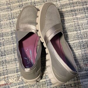 Skechers Women's Metallic Silver Slip-On Sneakers